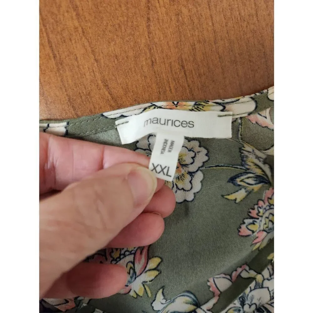 Maurice's Olive Green Floral Pattern Tank/ Blouse size XL (R)
